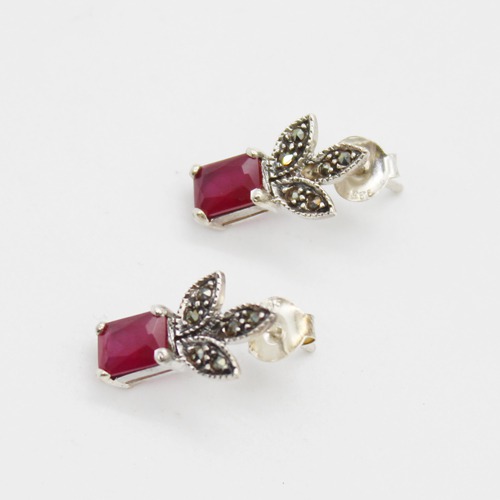 Tri-Leaf Studs Silver Ruby Earrings | Earrings | Gift For Earrings